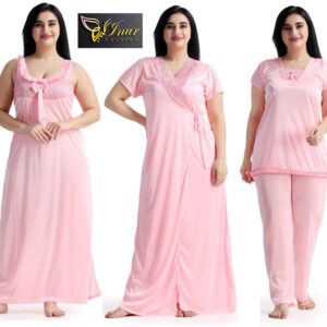 4 Part New Model Night Dress Light Pink