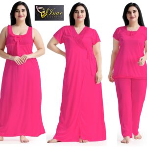4 Part New Model Night Dress Pink