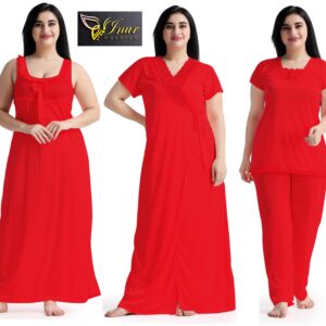 4 Part New Model Night Dress Red