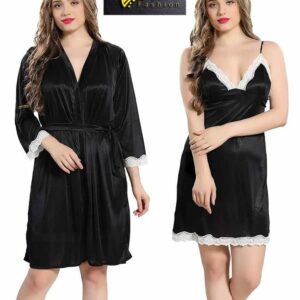 4 Part Night Dress Black  White lace