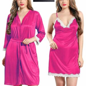 4 Part Night Dress Pink  White lace