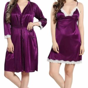 4 Part Night Dress Purple  White lace