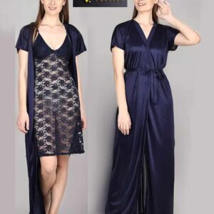 4 Part Premium Night Dress Navy Blue
