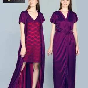 4 Part Premium Night Dress Purple