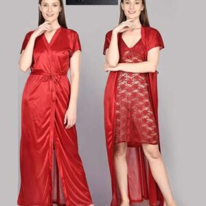 4 Part Premium Night Dress Red