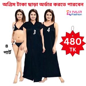 4 Part Night Dress Black