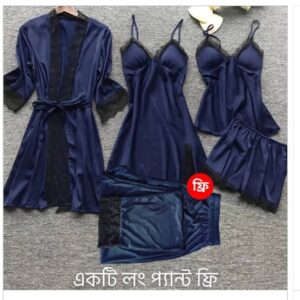5 Part Night Dress Royal Blue Black Lace