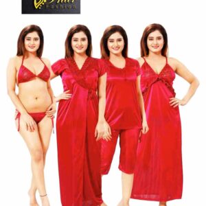 6  Part 3 Quater Night Dress Red