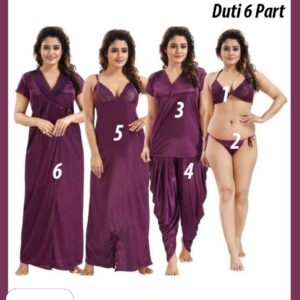 6 Part Dhuti Night Dress  Purple
