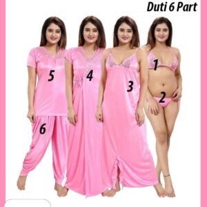 6 Part Dhuti Night Dress Light Pink
