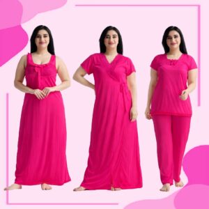 4 Part New Model Night Dress Pink