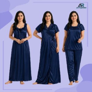 4 Part New Model Night Dress Navy  Blue