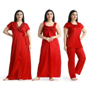 4 Part New Model Night Dress Red