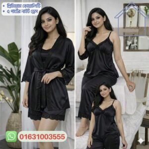 5 Part Night Dress black Lace