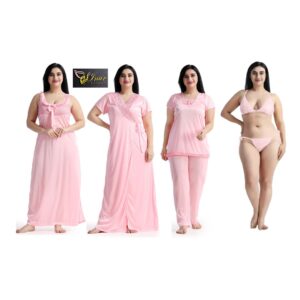 6 Part Premium Night Dress Light Pink