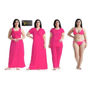 6 Part Premium Night Dress Pink