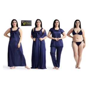 6 Part Premium Night Dress Navy Blue